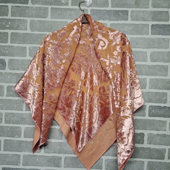 Sunclo Scarf Velvet Pink Floral Satin Semi Sheer Big Square Bandana 44 X 44 Inch - Picture 2 of 9